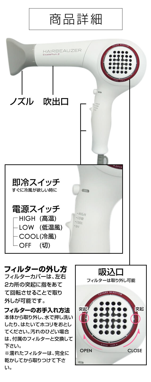 ヘアビューザーエクセレミアム 2D Plus プロフェッショナル「HBE2-G」商品詳細