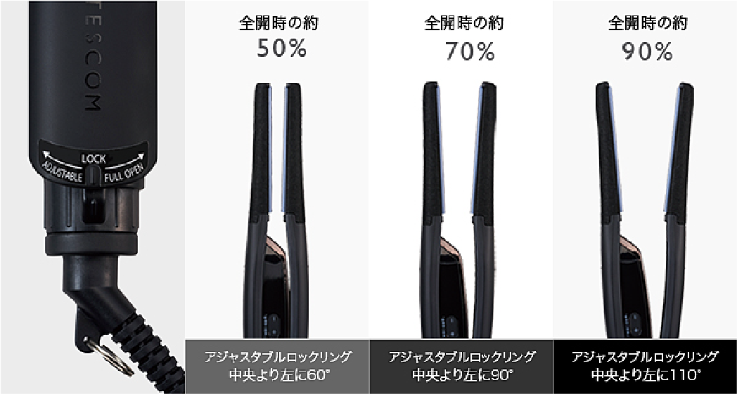 開口角度を調整できる