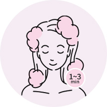 カラーシャンプーの使い方 泡で髪全体をやさしく包み、1~3分放置