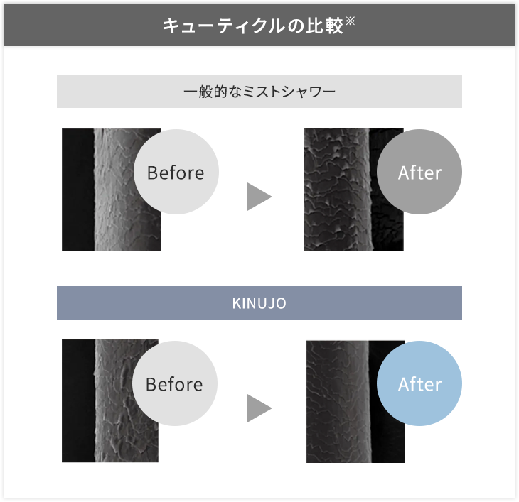 KINUJO キヌージョ シルクリッチ シャワーヘッド　キューティクルの比較