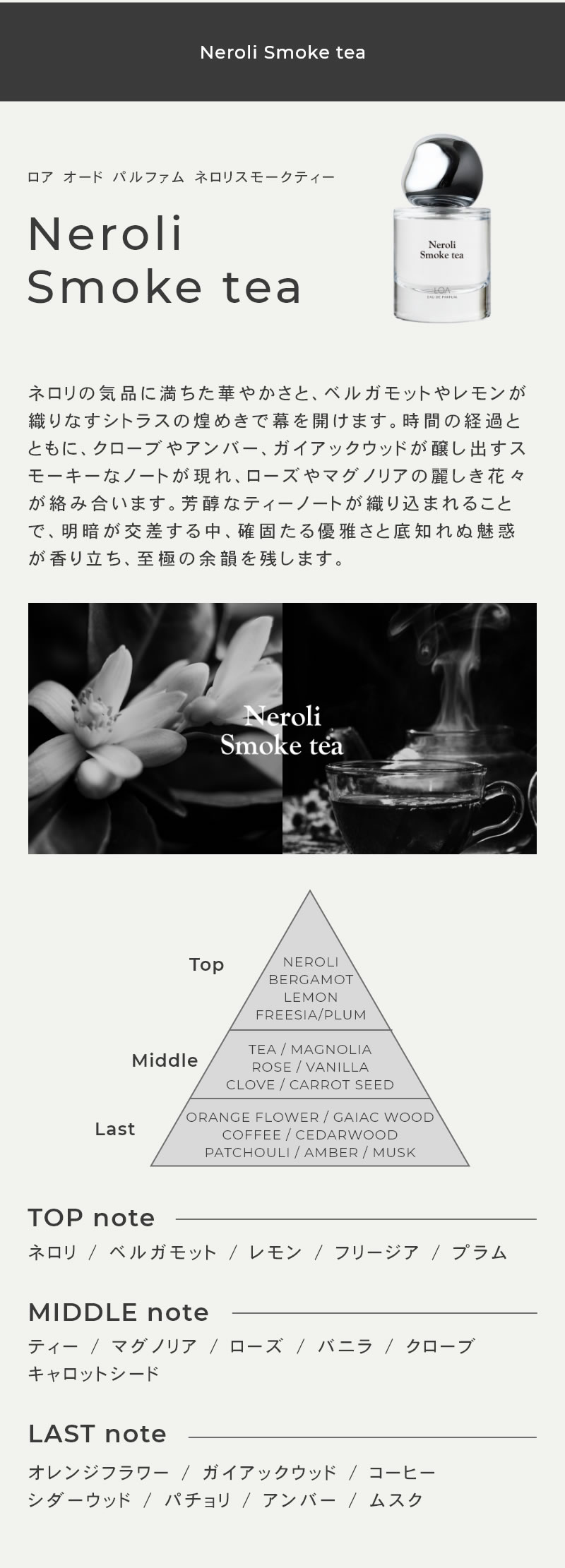 ＜正規販売店＞LOA EAU DE PARFUM ネロリスモークティー