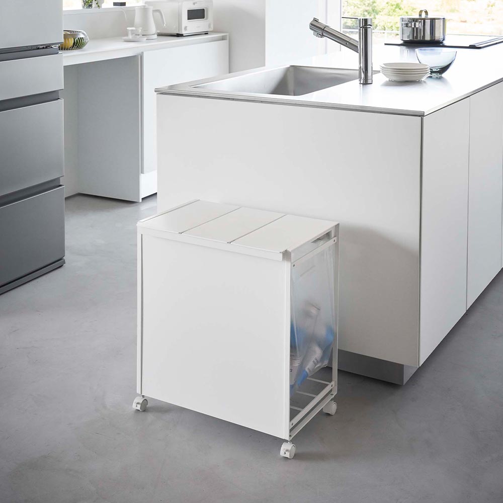 正規販売店】蓋付き目隠し分別ダストワゴン タワー 3分別 山崎実業