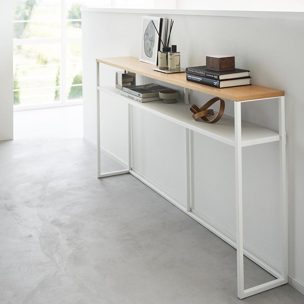 正規販売店】ソファー裏コンソールテーブル タワー 棚付き 山崎実業