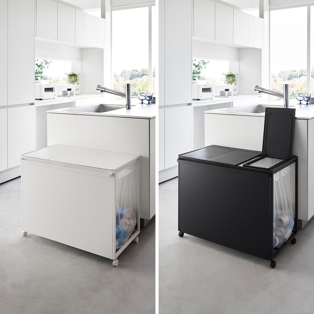 【新品未開封】tower 蓋付き目隠し分別ダストワゴン　45L 3分別　ホワイト 新品未開封】山崎実業tower 蓋付き 目隠し ダストワゴン 3分別